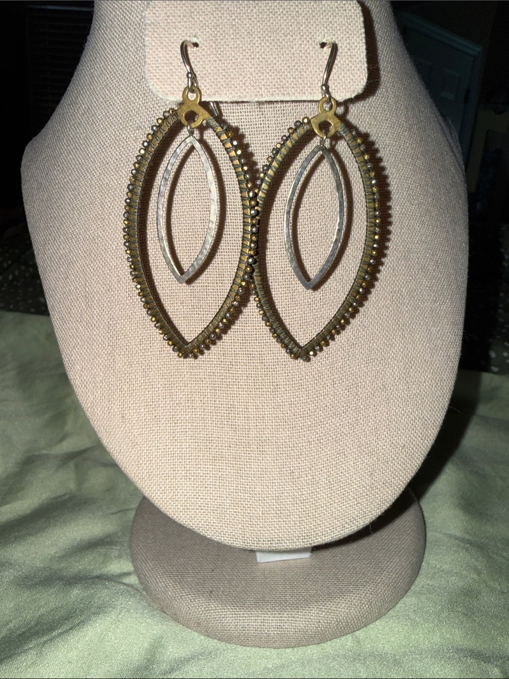 Source Unknown Gold Marquise Double Drop Earrings